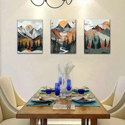 3pcs Forest Abstract Nature Landscape Metal Print Ready to Hang Art