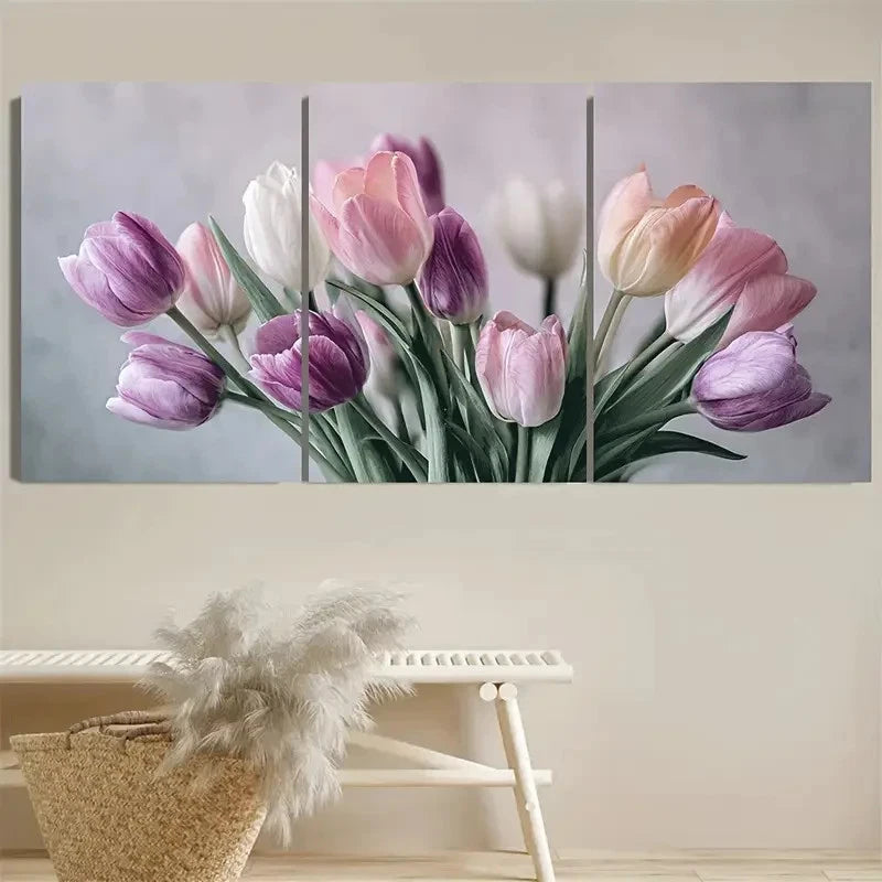 3pcs Dainty Tulip Soft Pastel Floral Wall Art Set Canvas Framed 40x60cm - High Quality Print 100% Australian Made Wall Canvas Ready to Hang - Bella Home Decor
