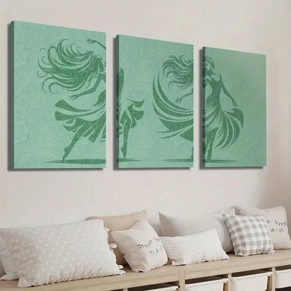 3pcs Ballet Dancing Girl Silhouette Illustration Wall Art Set Canvas Unframed - High Quality Print 100% Australian Made Wall Canvas - Bella Home Decor