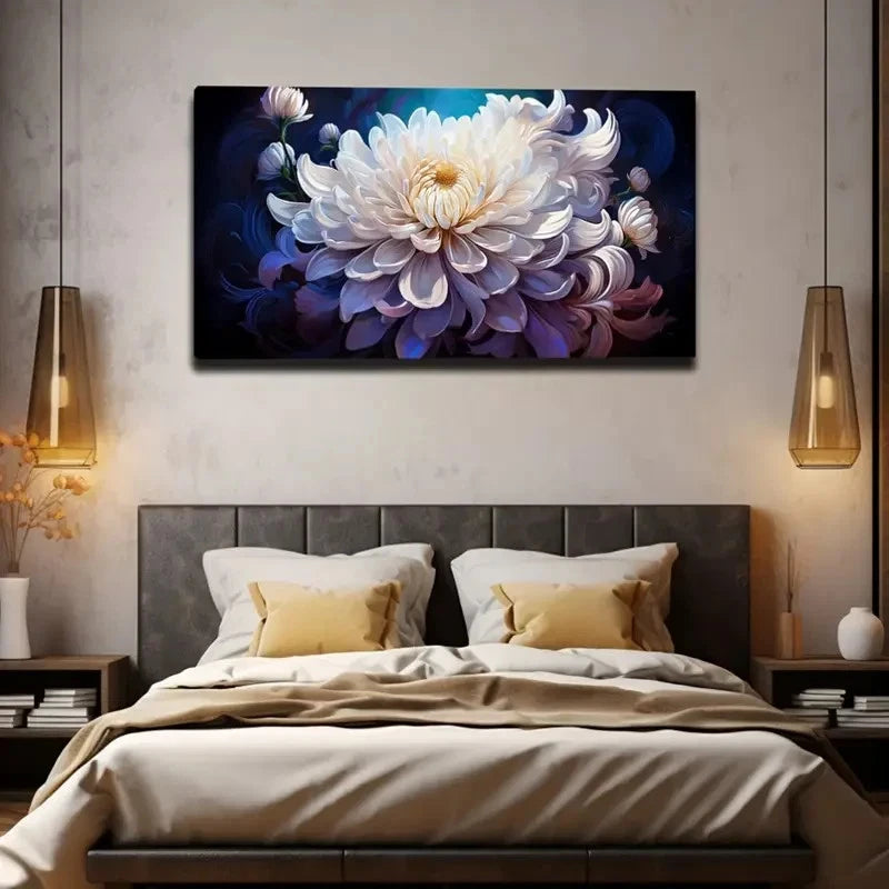 Elegant White Chrysanthemum Wall Art Canvas Office Home Room Framed 120x60cm