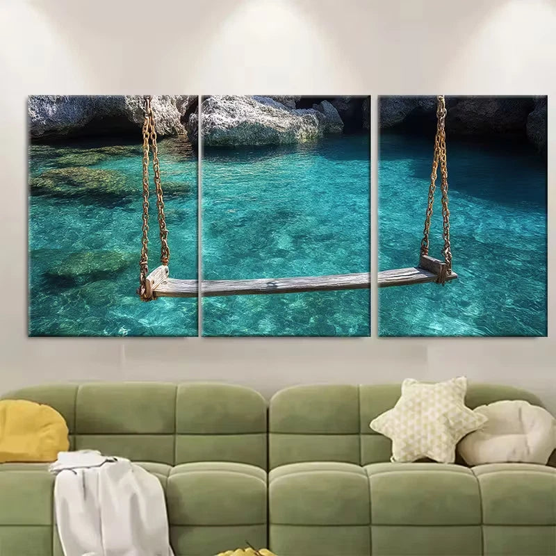 3pcs Clear Turquoise Blue Seascape Metal Print Ready to Hang Art - Bella Home Decor