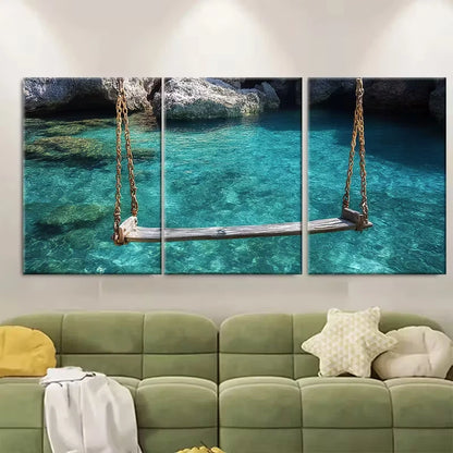 3pcs Clear Turquoise Blue Seascape Metal Print Ready to Hang Art - Bella Home Decor