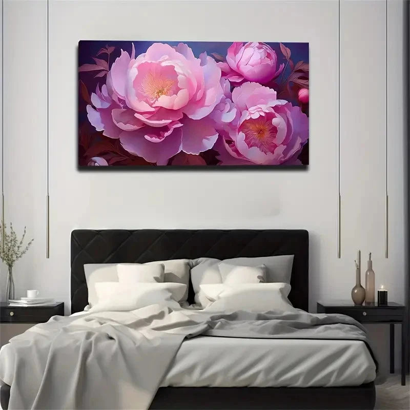 Blooming Pink Flowers Wall Art Canvas Office Home Room Framed 120x60cm