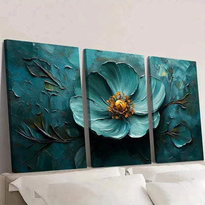 3pcs Abstract Green Flower Oil Painting A   Wall Art Set Canvas Framed 40x60cm - High Quality Print 100% Australian Made Wall Canvas Ready to Hang - Bella Home Decor