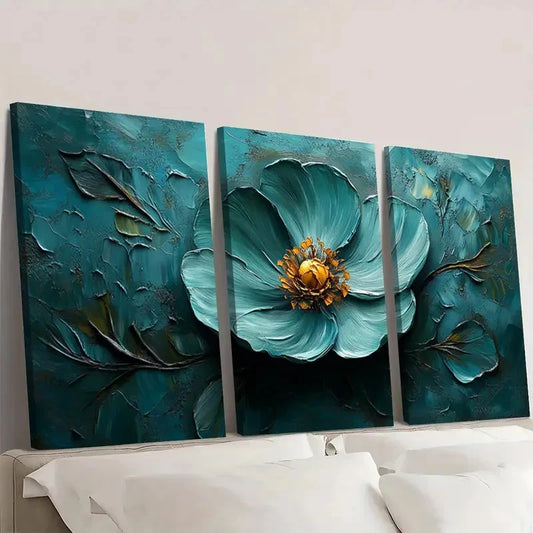 3pcs Abstract Green Flower Oil Painting A Wall Art Set Canvas Framed 40x60cm - High Quality Print 100% Australian Made Wall Canvas Ready to Hang