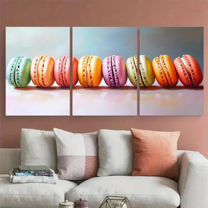 3pcs Vibrant Macaroons Food Illustration Metal Print Ready to Hang Art - Bella Home Decor