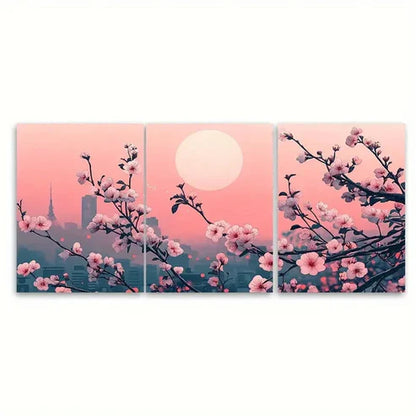 3pcs Japanese Tokyo Floral Illustration  Wall Art Set Canvas Unframed - High Quality Print 100% Australian Made Wall Canvas