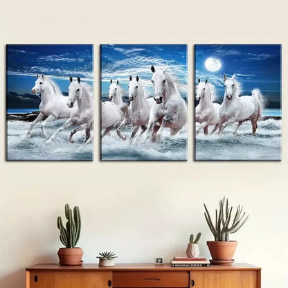 3pcs Symbolizing Success Galloping Horse, Wishes Wall Art Canvas Unframed - High Quality Print 100% Australian Made Wall Canvas