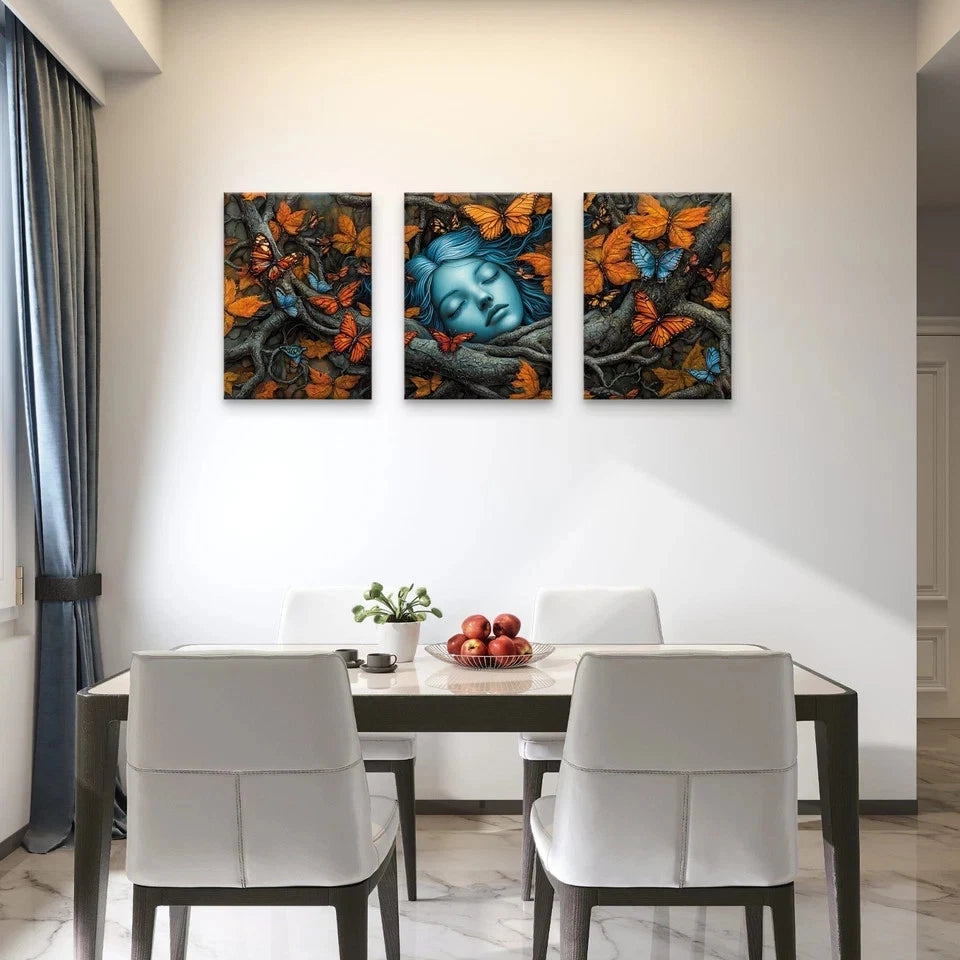3pcs Magical Butterfly and Sleeping Woman Wall Art Set Canvas Framed 50x70cm - High Quality Print 100% Australian Made Wall Canvas Ready to Hang