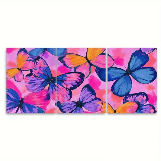 3pcs Pink Girly, Butterfly Coquette Aesthetic Wall Art Canvas Framed 40x60cm - High Quality Print 100% Australian Made Wall Canvas Ready to Hang