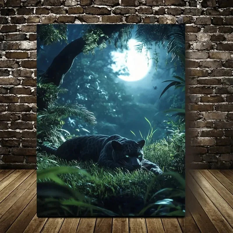 Enchanting Jungle Panther Scene with Soft Painting 40x60cm Metal Print Ready to Hang - Bella Home Decor