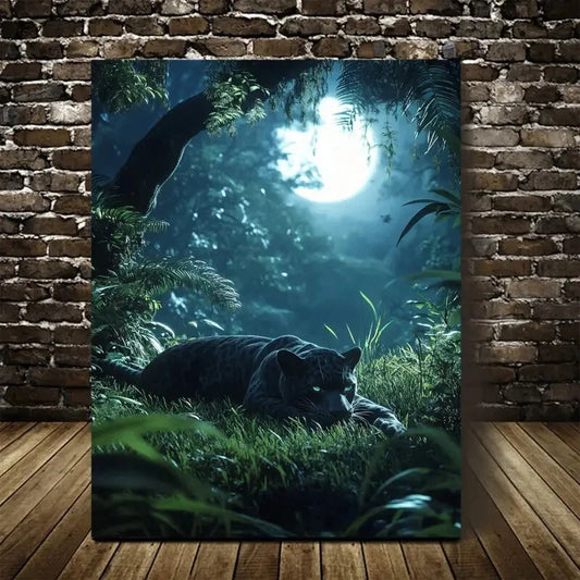Enchanting Jungle Panther Scene with Soft Painting 40x60cm Metal Print Ready to Hang - Bella Home Decor