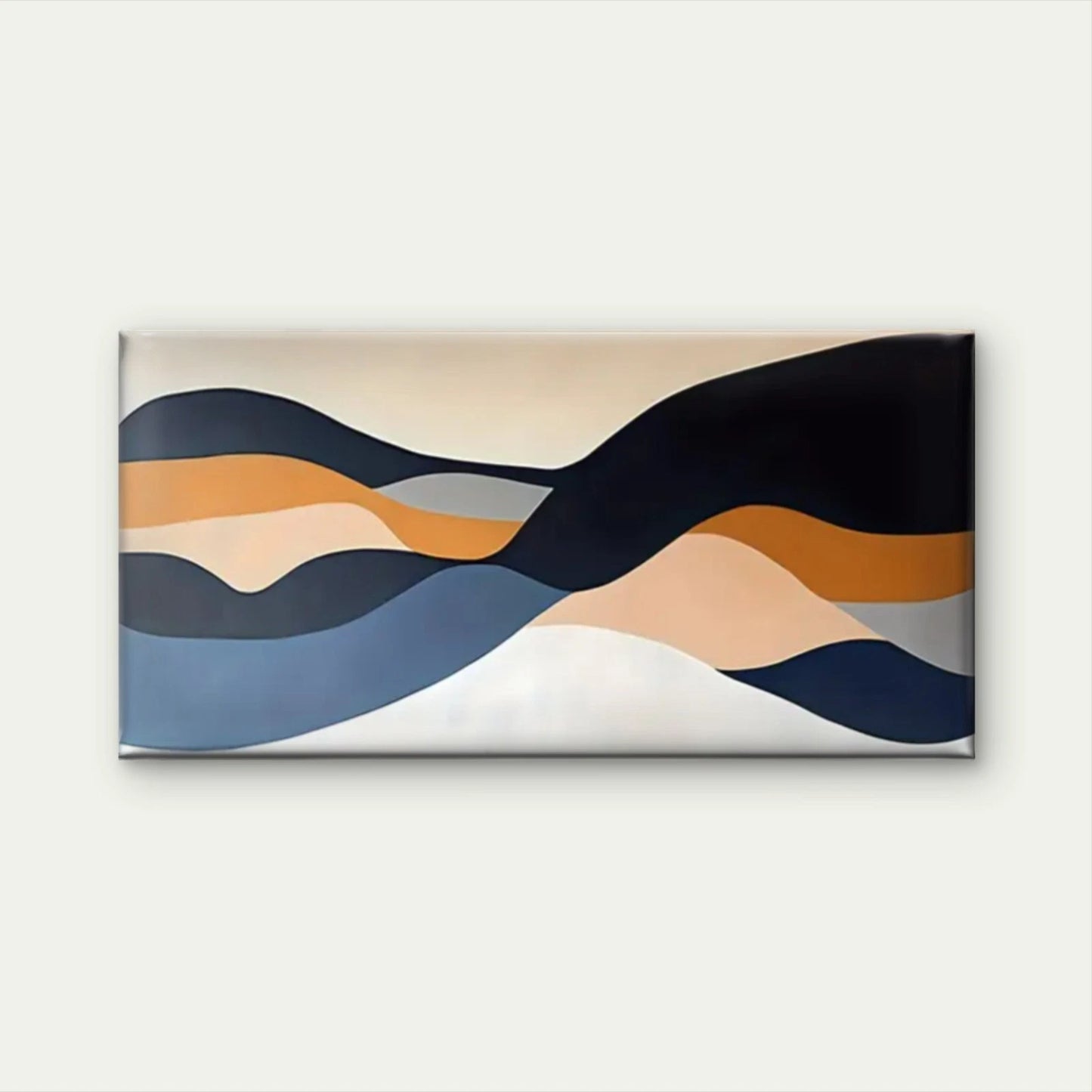 Beige & Brown Waves Design Wall Art Canvas Office Home Room Framed 120x60cm