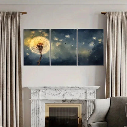 3pcs Dandelion Night Sky Glowing Seeds Ethereal Metal Print Ready to Hang Art - Bella Home Decor