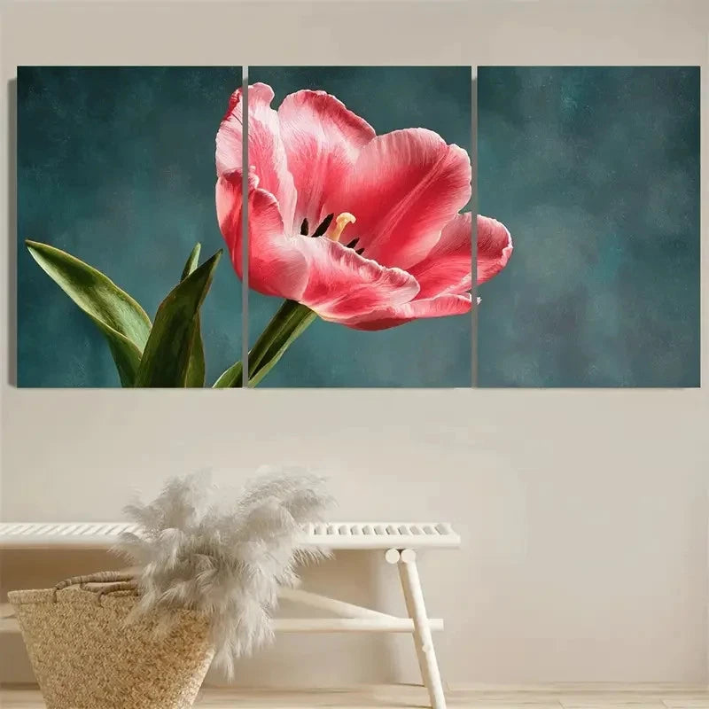 3pcs Pink Tulip Spring Flower Wall Art Set Canvas Framed 50x70cm - High Quality Print 100% Australian Made Wall Canvas Ready to Hang