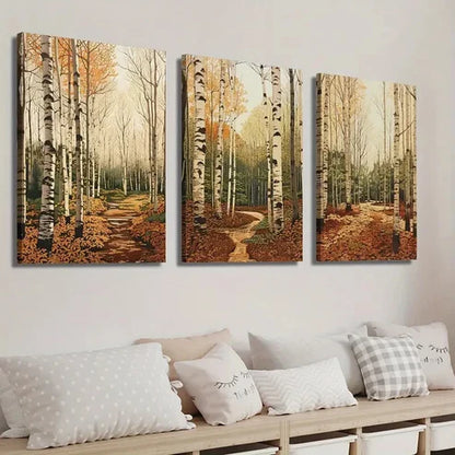 3pcs Autumnal Birch Trees & Fall Foliage  Wall Art Set Canvas Unframed - High Quality Print 100% Australian Made Wall Canvas - Bella Home Decor