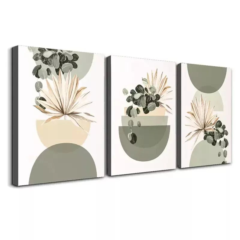 3pcs Modern Botanical & Geometric Wall Art Set Canvas Framed 50x70cm - High Quality Print 100% Australian Made Wall Canvas Ready to Hang