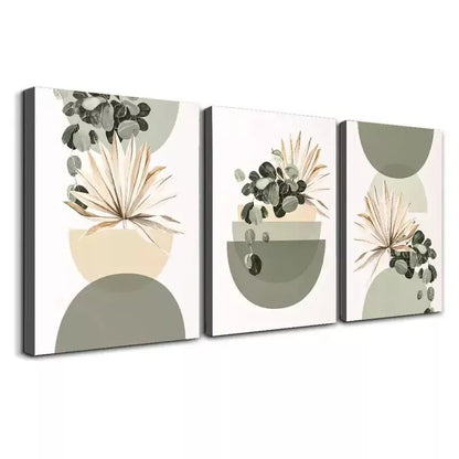 3pcs Modern Botanical & Geometric Wall Art Set Canvas Framed 50x70cm - High Quality Print 100% Australian Made Wall Canvas Ready to Hang