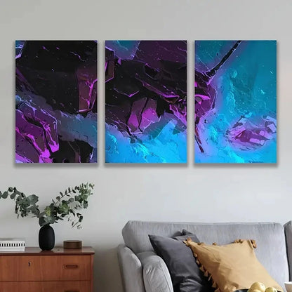 3pcs Abstract Neon Crystal Shapes Wall Art Set Canvas Framed 50x70cm - High Quality Print 100% Australian Made Wall Canvas Ready to Hang - Bella Home Decor