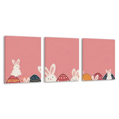 3pcs Easter Bunny & Pastel Pink   Wall Art Set Canvas Framed 60x90cm - High Quality Print 100% Australian Made Wall Canvas Ready to Hang - Bella Home Decor