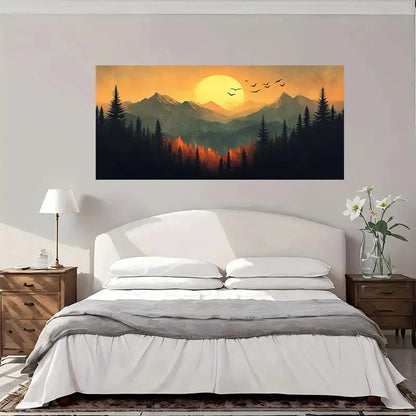 Mountain Sunset Modern Wall Art Canvas Office Home Room Framed 120x60cm