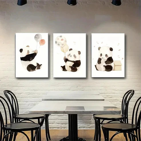 3pcs Cute Panda Nursery Playful Joyful Perfect Wall Art Canvas Unframed - High Quality Print 100% Australian Made Wall Canvas