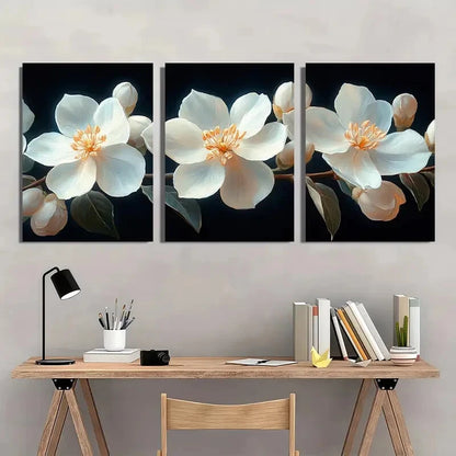 3pcs Featuring Lush Green Leaves and Delicate Metal Print Ready to Hang Art - Bella Home Decor