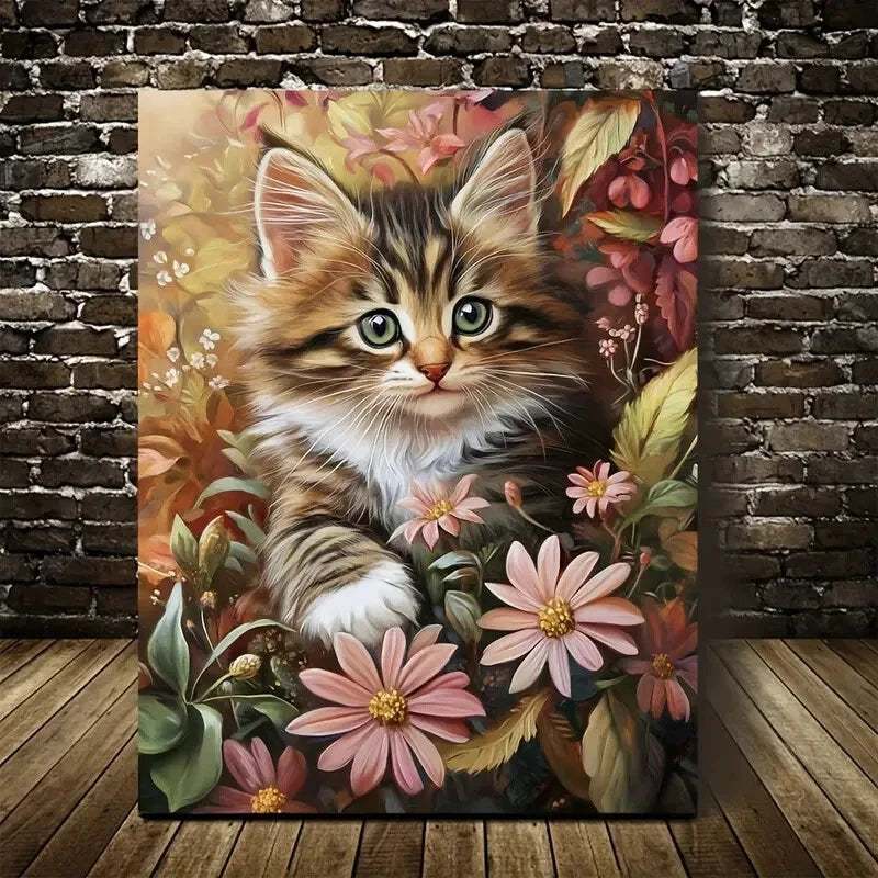 Flowers And Plants Cute Norwegian Forest Cat Kitten 40x60cm Metal Print Ready to Hang