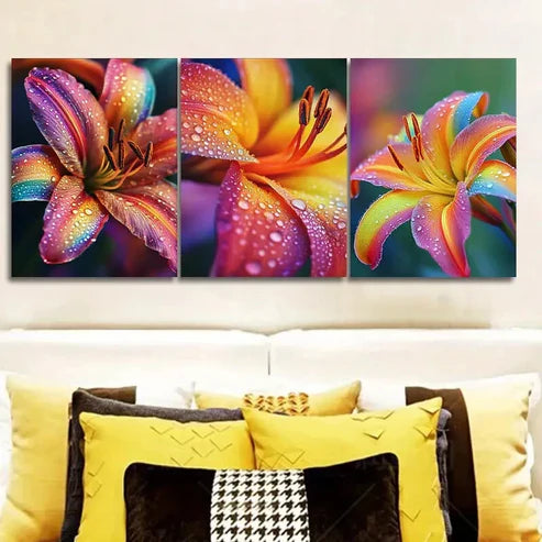 3pcs Rainbow Lilies Wall Art Set Canvas Unframed - High Quality Print 100% Australian Made Wall Canvas