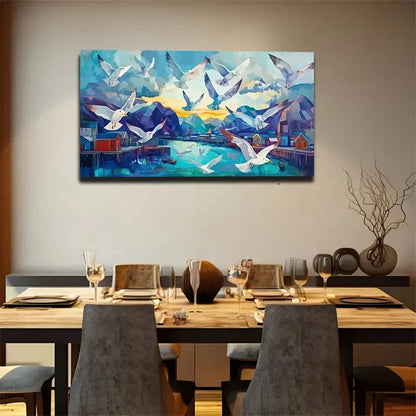 White Feather Seagull Landscape Wall Art Canvas Office Home Room Framed 120x60cm