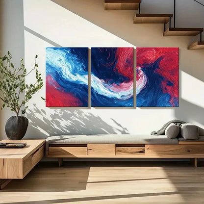 3pcs Abstract Art Red Blue White Waves Poster Metal Print Ready to Hang Art - Bella Home Decor
