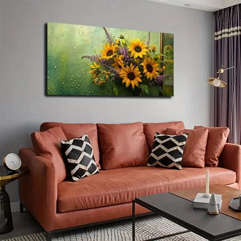 Realistic Sunflower Lavender Wall Art canvas office home room framed 120x60cm