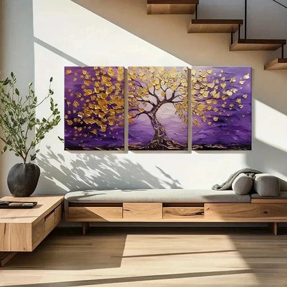 3pcs Abstract Golden Tree Purple Sky Wall Art Set Canvas Framed 50x70cm - High Quality Print 100% Australian Made Wall Canvas Ready to Hang - Bella Home Decor