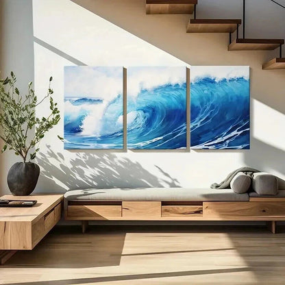 3pcs Modern Surf Ocean Wave Decoration Wall Art Set Canvas Framed 60x90cm - High Quality Print 100% Australian Made Wall Canvas Ready to Hang - Bella Home Decor