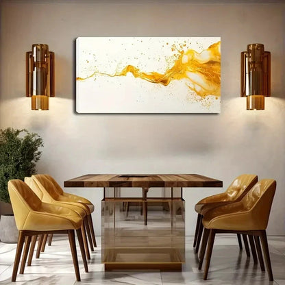 Vibrant Golden Liquid Splash Wall Art Canvas Office Home Room Framed 120x60cm