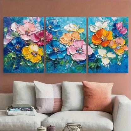 3pcs Modern Abstract Floral Impasto Textured Wall Art Canvas Unframed - High Quality Print 100% Australian Made Wall Canvas