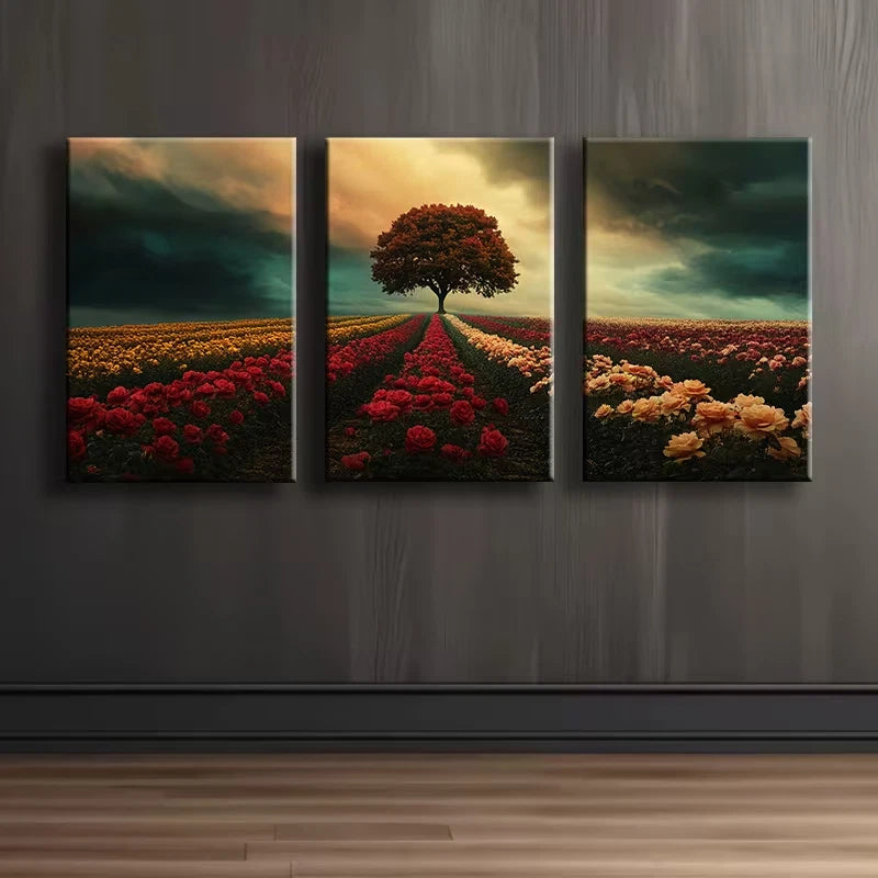 3pcs Stunning Floral Landscape Wall Art Set Canvas Framed 60x90cm - High Quality Print 100% Australian Made Wall Canvas Ready to Hang