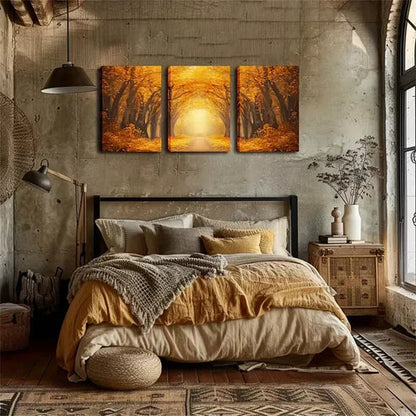3pcs Vibrant Yellow Forest Road Scene Wall Art Set Wall Art Canvas Unframed - High Quality Print 100% Australian Made Wall Canvas - Bella Home Decor