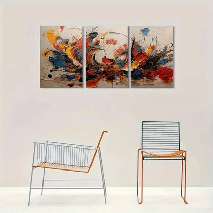 3pcs Swirls & Splashes Red Blue Yellow & Black Metal Print Ready to Hang Art