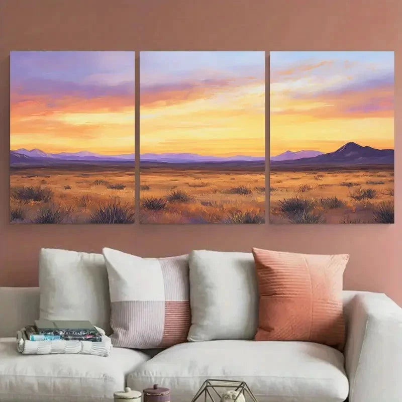3pcs Desert at Dusk Nature Warm Earth Tones Wall Art Set Canvas Framed 40x60cm - High Quality Print 100% Australian Made Wall Canvas Ready to Hang - Bella Home Decor