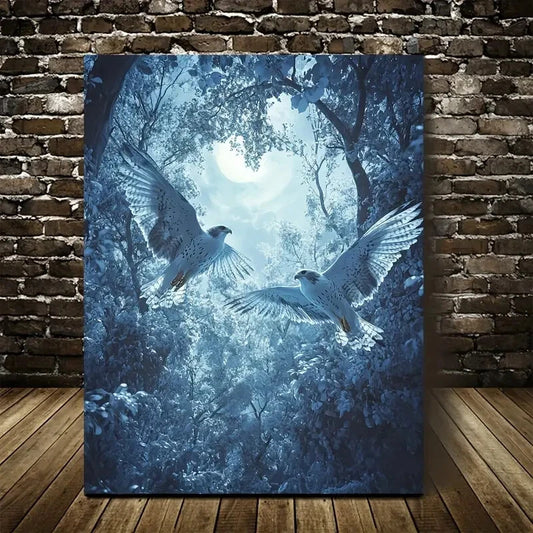 Enchanting Hawk Forest Scene With Soft Moonlight 40x60cm Metal Print Ready to Hang - Bella Home Decor