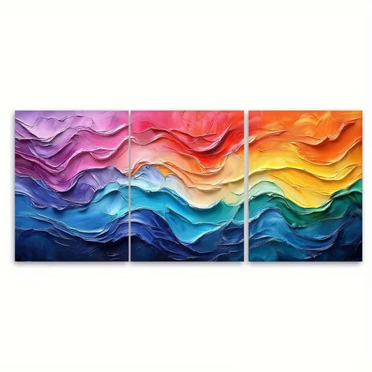 3pcs Rainbow Abstract Art Metal Print Ready to Hang Art