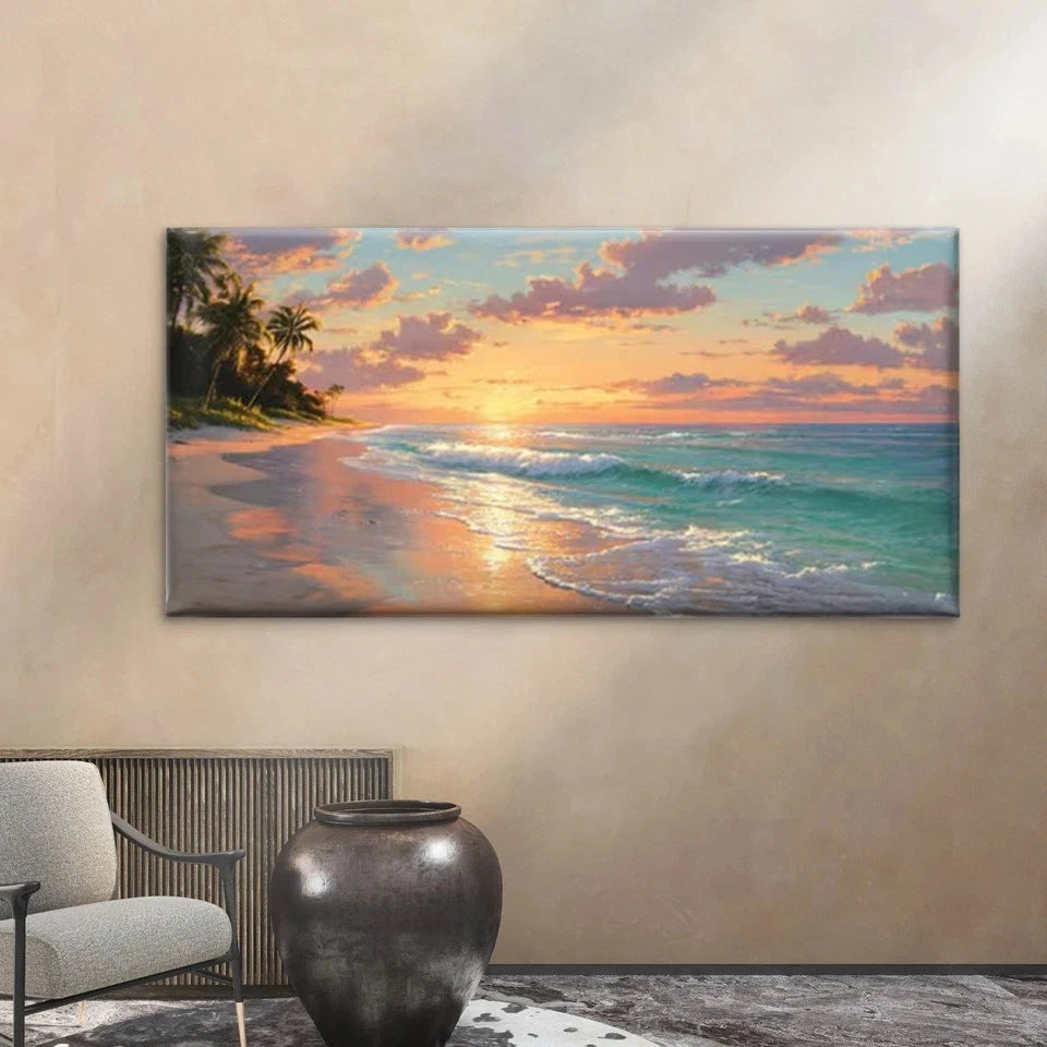 Tropical Palm Tree Beach Wall Art Canvas Office Home Room Framed 120x60cm
