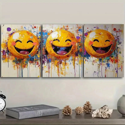 3pcs happy yellow joyful faces Wall Art Set Canvas Framed 60x90cm - High Quality Print 100% Australian Made Wall Canvas Ready to Hang - Bella Home Decor