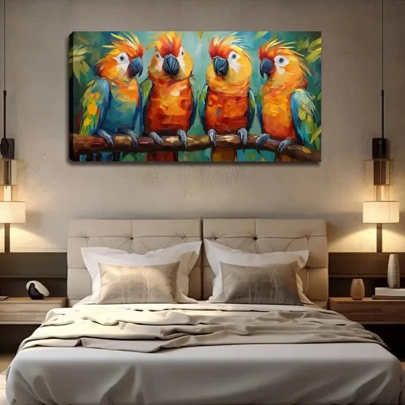 Vibrant Parrot Colorful Feather Wall Art Canvas Office Home Room Framed 120x60cm