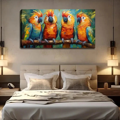 Vibrant Parrot Colorful Feather Wall Art Canvas Office Home Room Framed 120x60cm