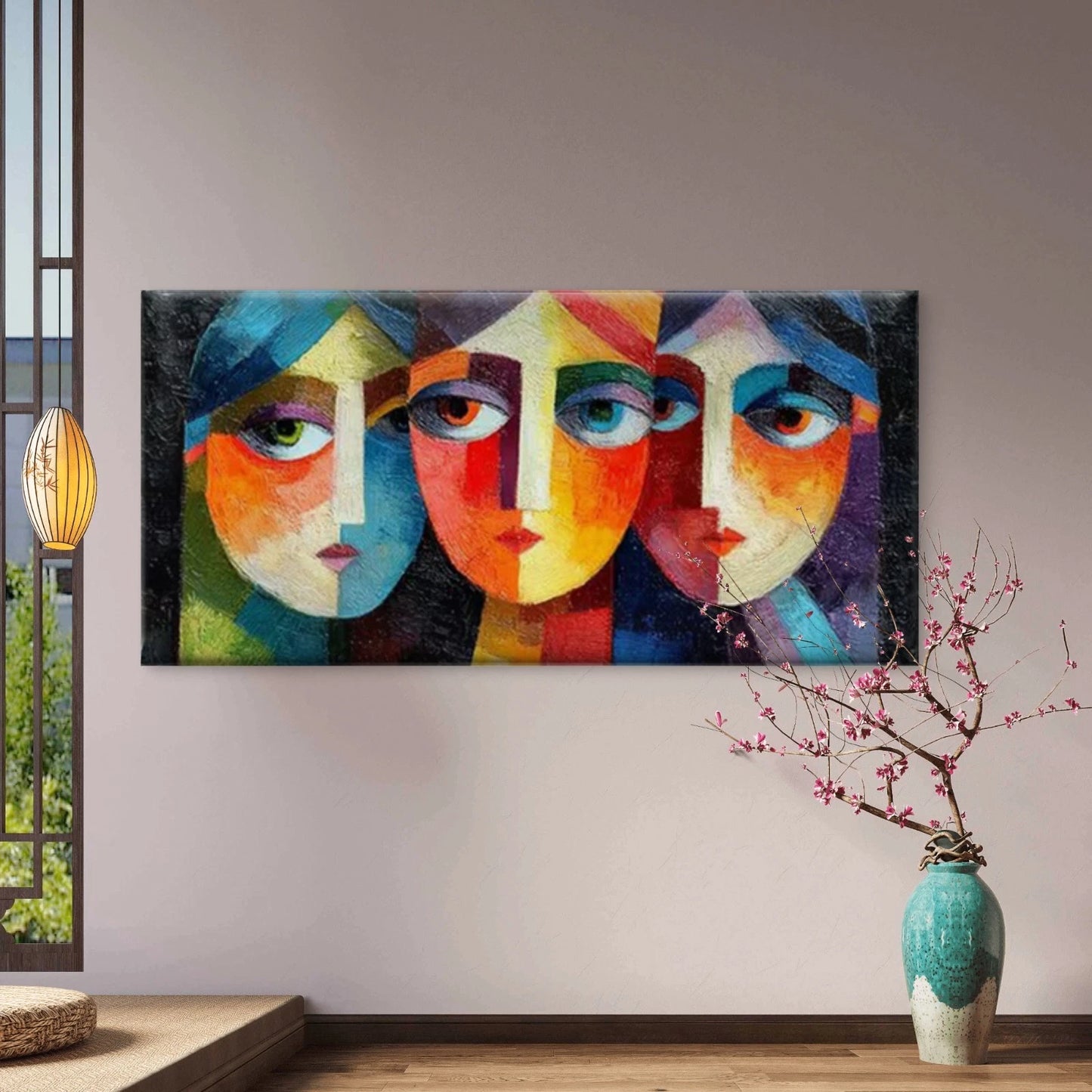 Abstract Face Art Print, Vibrant Colorful Unframed Canvas Painting for Living