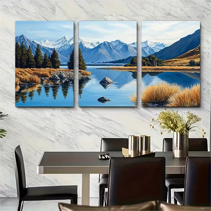 3pcs Lake Matheson Travel Print Metal Print Ready to Hang Art