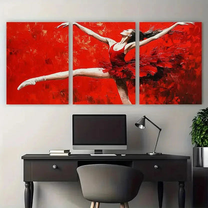 3pcs Ballerina in Red Dancing Woman Modern Design Metal Print Ready to Hang Art - Bella Home Decor