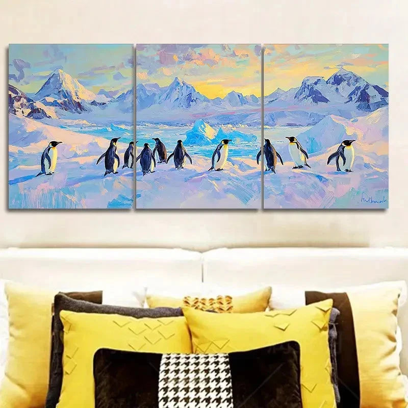 3pcs Arctic ice shelf penguins art I  Wall Art Set Canvas Framed 50x70cm - High Quality Print 100% Australian Made Wall Canvas Ready to Hang - Bella Home Decor